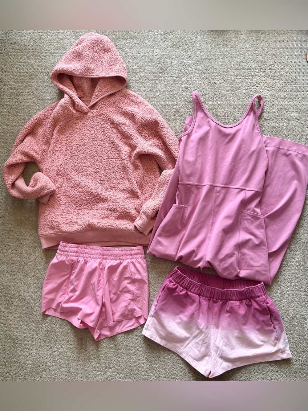 Athleta Pink Cozy Hoodie, Tank & Shorts Bundle